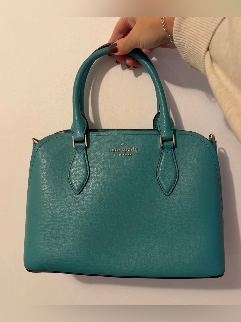 kate spade teal dome satchel with gold-tone logo